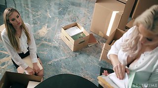 Adult Time - Lesbian Intern Haley Reed Seduces Boss Kenzie Taylor for Office Pussy Licking Session!