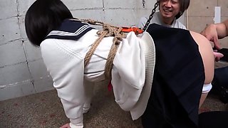 BDSM threesome fantasy comes true for kinky Asian schoolgirl