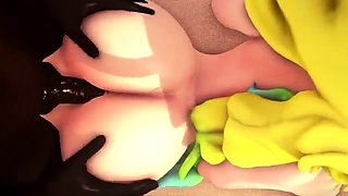 Black bull plowing big boobed anime cutie's pussy doggystyle