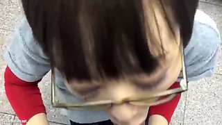 Glasses toilet blowjob