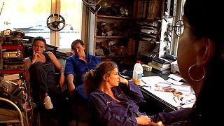 Amateur German Blowjob in Car Workshop with Big Tits Sabine Weber