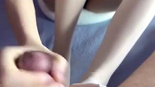 Teacher pantyhose foot job hand job