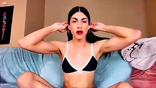 Ebony tranny Brii jerks her black boner in solo masturbation