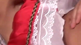 Brunette teen gets fucked by guy in costume