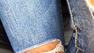Outdoor Nylon Footjob and Heels