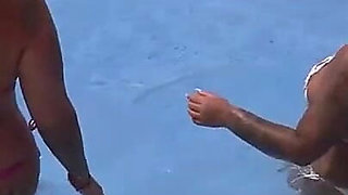 German Pornstar Kira Knight and Jeaninne Hot Threesome at the Pool with Young Guy