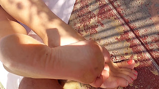 Sexy Blonde Wife Enjoys Foot Worship Naked Outdoors
