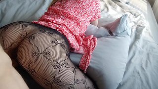 Home Porn with Charming Girl in Sexy Ripped Black Pantyhose