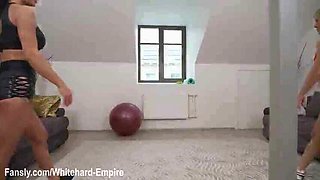 Fitness Mom And Stepdaughter Anal Orgy With Big Cocks In Gym