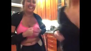 Pink tank top - friends flashing tits