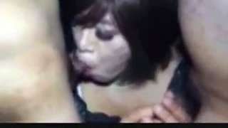 Mature Asian Crossdresser Sucks Two Cocks