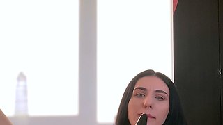 Blonde tight pussy babe solo toy fun in glamour masturbation