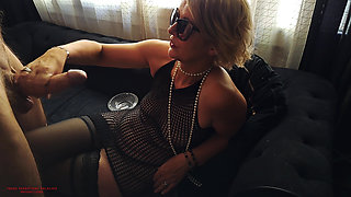 Cigarette Handjob Game, Karina Is Ruthless Intense, Smokes While Milking Him - Big Cumshot! - POV Full Video