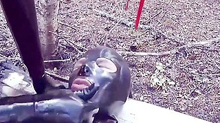 Femdom Humiliation Outdoor: Latex Mistress And Rubber Submissive