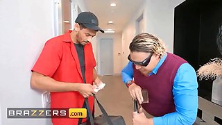 Brazzers - Jennifer White plays a cucking game with her hubby where he acts sightless as she takes two Big Cocks
