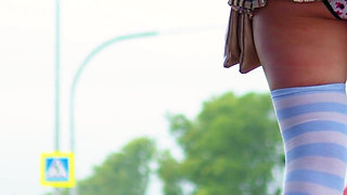 46- Anya in the Image of a Schoolgirl Is Waiting for Her Bus. Look Under Her Skirt! *4k 60fps
