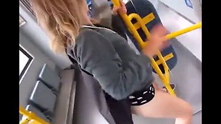 Women plays with pussÃ½ on bus