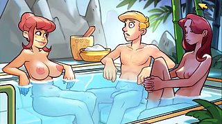 Buxom redhead teens enjoy a sauna joyride in space with Games Porny