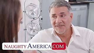 Bella Rolland works her feet magic on a big boss dick