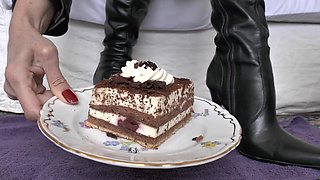 Smoking Mistress and Cake From Boot Soles POV Clip, Lady Victoria Valente