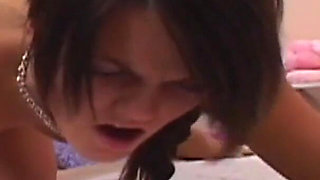 Brunette teen gets banged by big cock in the bed
