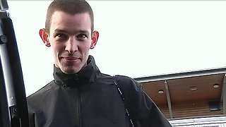 Two randy gay fellas giving blowjobs in group sex action