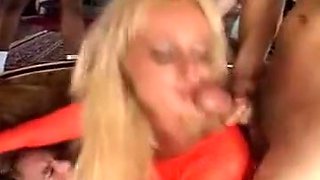 Younger & blonde Melissa Lauren gets gangbanged by 10!