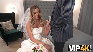 VIP4K. Guy doesn't lose his chance and seduces bride in wedding dress