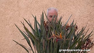Voyeur Grandpa Wanks while Granny and Stepgranddaughter play table tennis