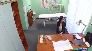 Petite brunette Laura Divis fucked by the dirty fake doctor