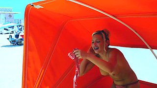 Hot MILF masturbating in car while going to the beach