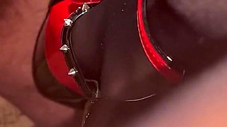 POV: Lady Watches Husband Cum on His Feet in Sexy Shoes and Pantyhose and Incites Him with Fetishist Words