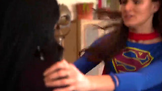 Superheroine Supergirl Defeated in Battle With Dark Supegirl