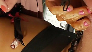 Hot MILFs in lingerie touch each other after pouring brew all over their odies