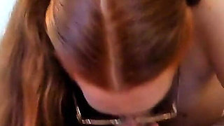 Redhead Pigtail Pulling POV Blowjob and Cum Swallow