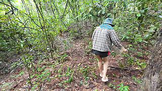 Thai girls walk and play to pick mushrooms in the forest, secretly showing in the deep forest. Clear Thai voice