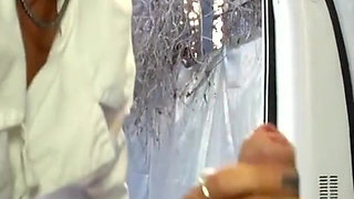 Sexy natural nurse gets fucked in the hospital car