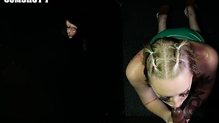 Gloryhole video with cute Marilyn Johnson with pigtails in HD