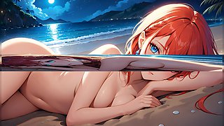 33 Nude Images of Hentai Elf Girl Laying on the Beach Sand