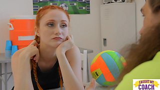 Small redhead Scarlet Skies proves to coach that she is a squad player once & for all