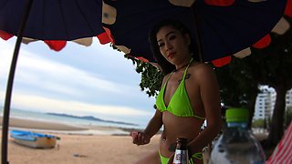 Thai GF getaway in Pattaya beach visit and sex at home