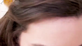 Cute brunette Kimber Woods POV deepthroat blowjob and cum swallow