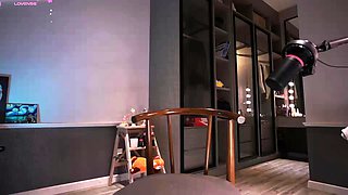 Horny amateur masked Asian teen toying on webcam show