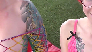 Truly Amazing Bukkake with Inked Babes Piggy and Rosa Part 1