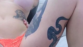 Tattooed MILF with Glasses, Orange Lingerie with Perfect Pussy Takes Cock From Pervert