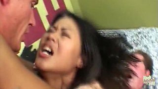 Asia Rain - Having Two Cocks Shoved Down Her Pussy At Once Helps The Asian Minx Cum Effortlessly