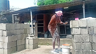 Sexy Village Girl Bath Outside the Compound