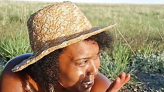 DRONE CATCHES  BLACK BBW MASSAGING HER BODY IN NATURE