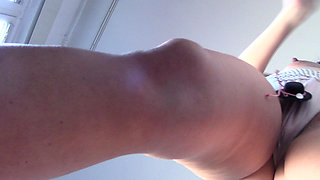 Sexy wife doing housework naked. Brunette, hairy pussy, big ass, big tits. Sexy mom massages herself with a vibrator.