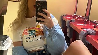 Beautiful amateur blonde barmaid paid sex in public